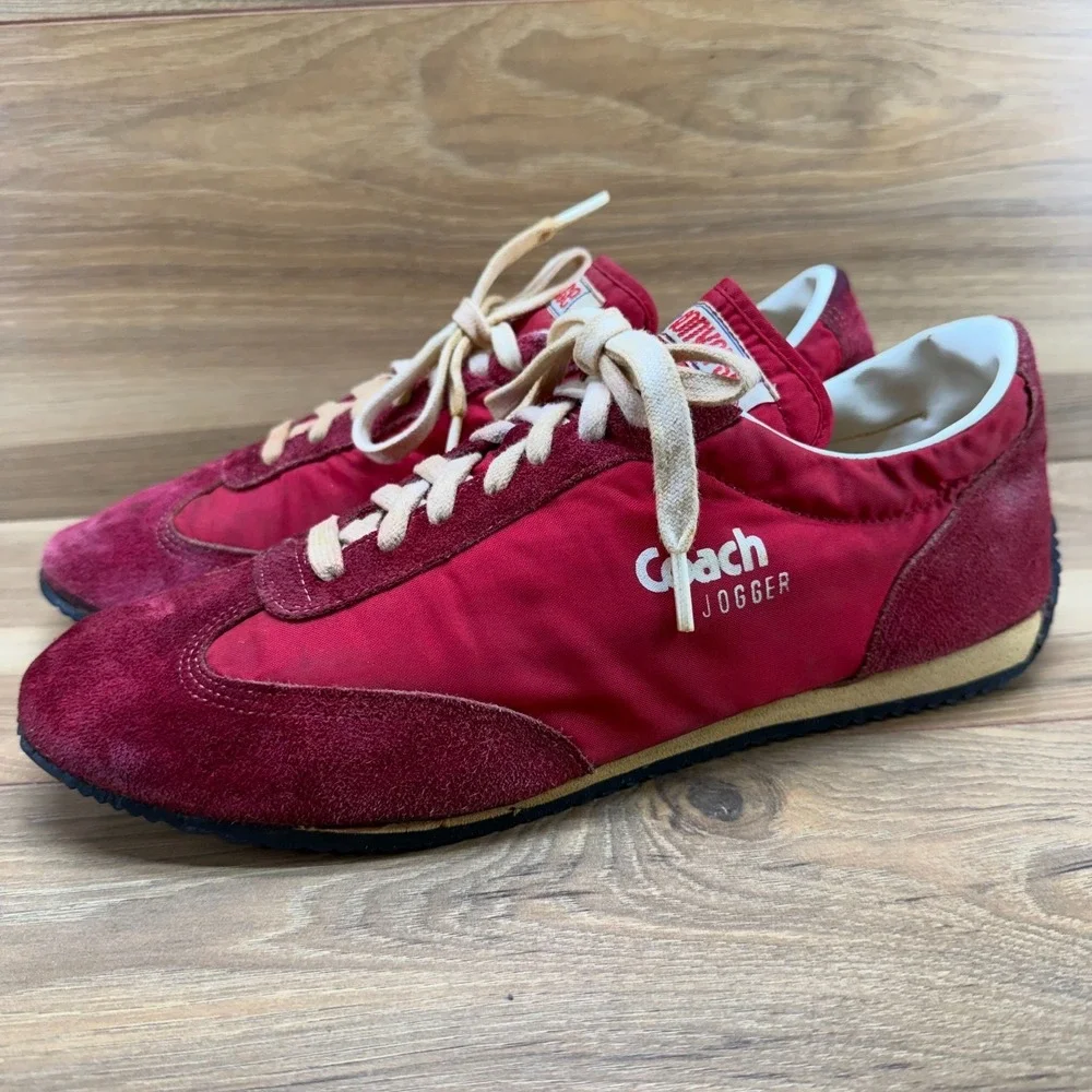 VINTAGE 70's Converse Coach V Jogger Sneakers 10.5 Red Suede Nylon Low Top - Picture 3 of 12